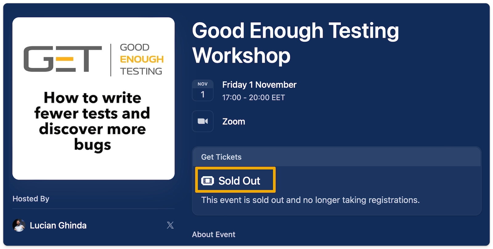 Good Enough Testing - fully booked