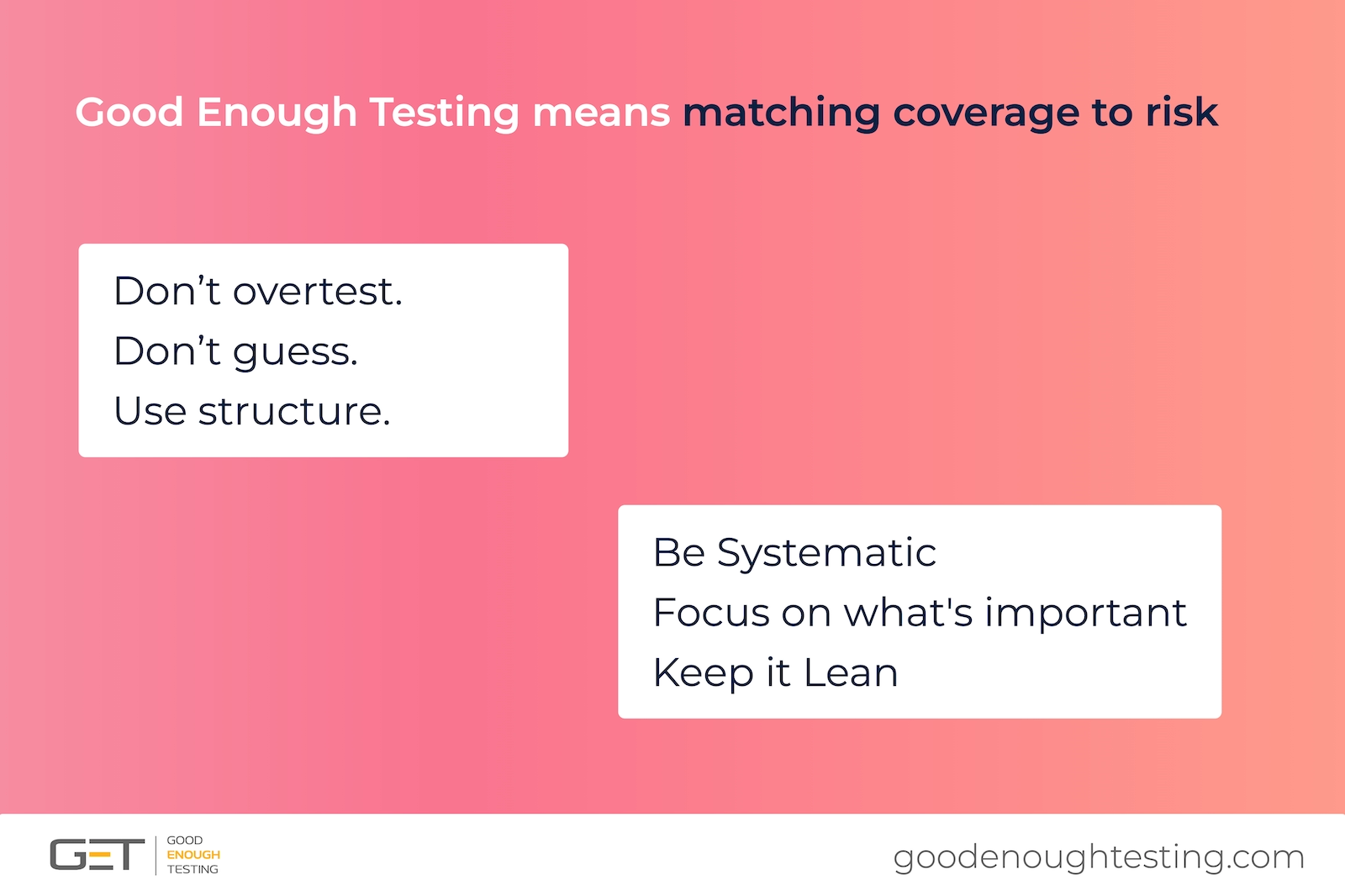 Summary of Good Enough Testing mindset